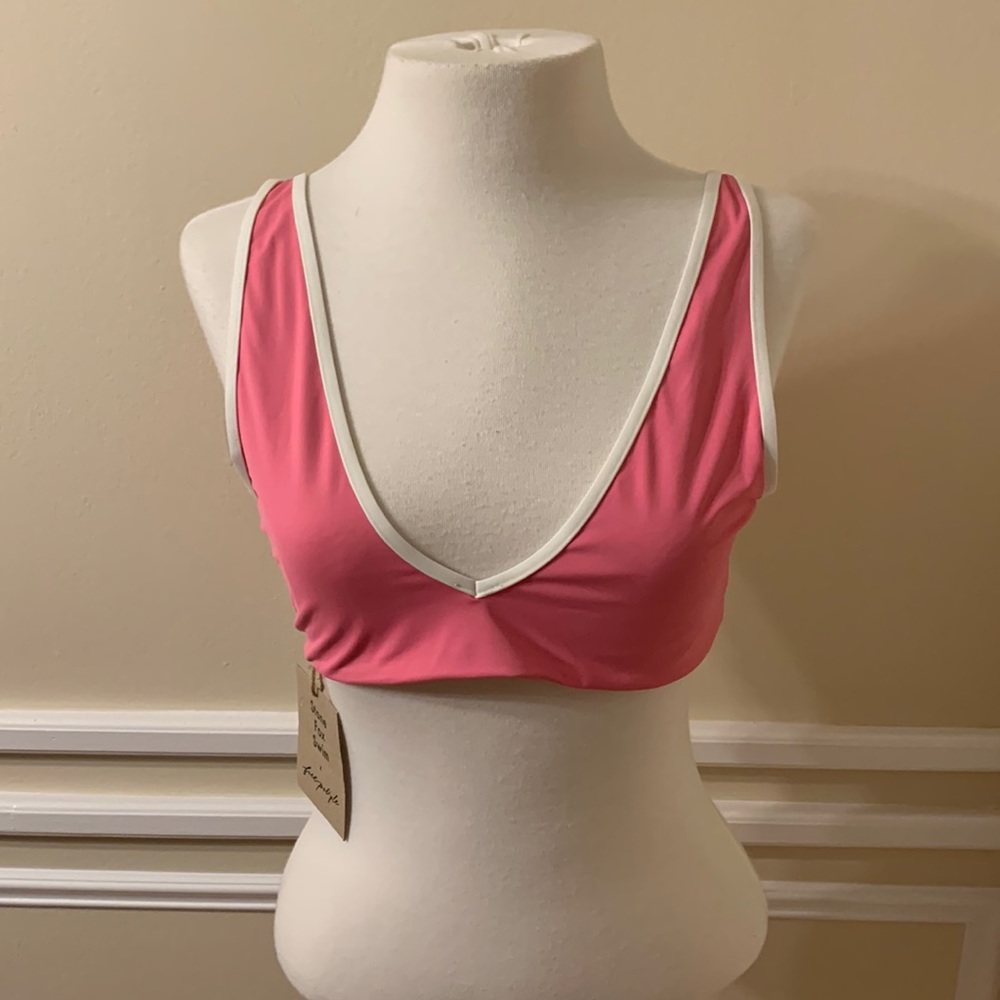 Stone Fox Swim x Free People Pink V Neck Bikini Top Size Extra Large NWT